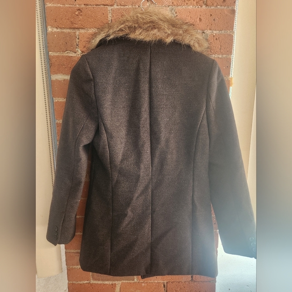Fur Trim Button Front Autumn Winter Coat size Small - Picture 7 of 9